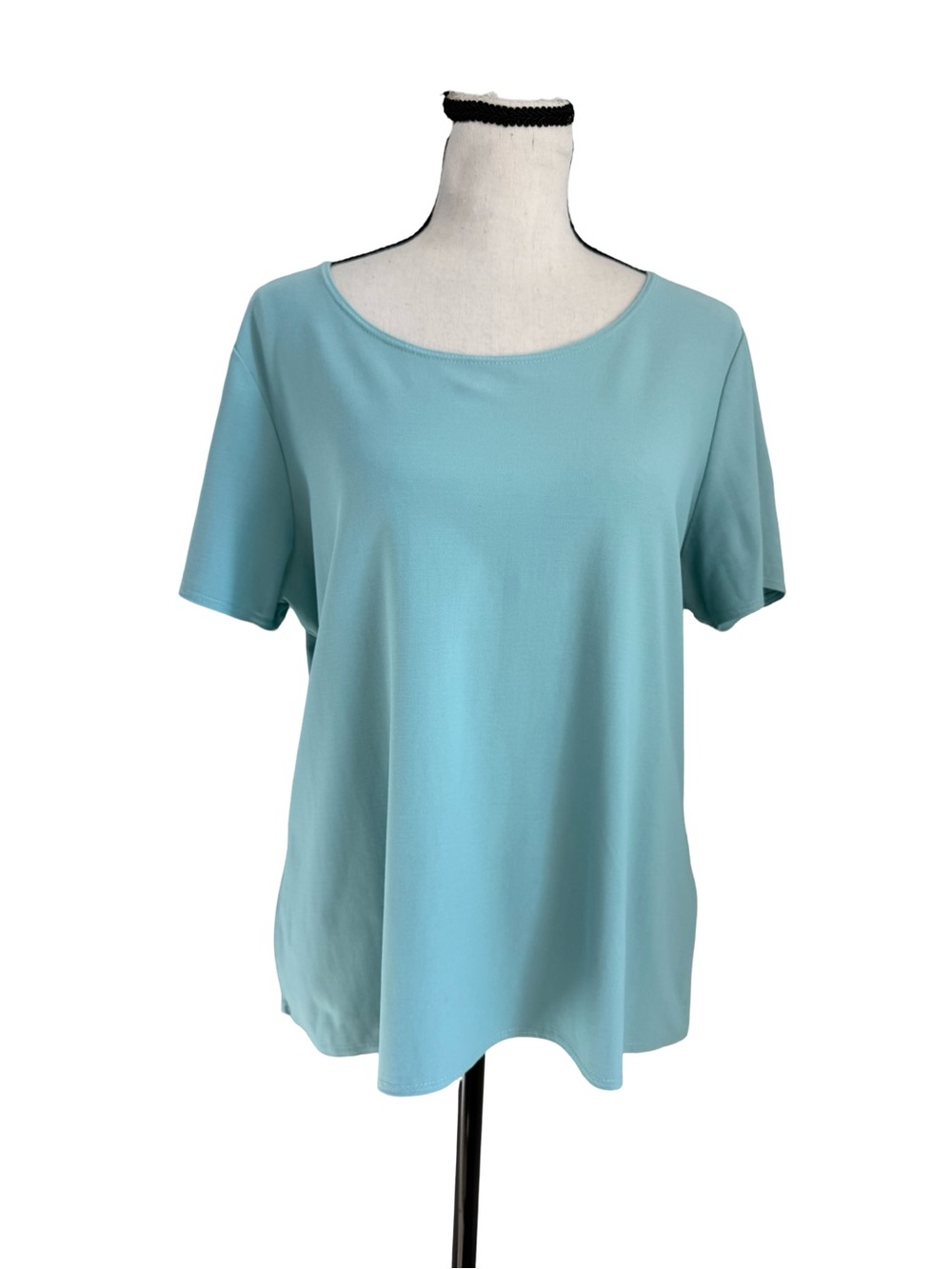 East 5th Aqua Blue Short Sleeve Knit Top Size Large Stretch Casual Career